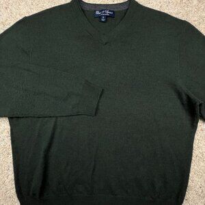 David & Squire 100% Extra Fine Merino V Neck Green Sweater Mens XL Long Sleeve